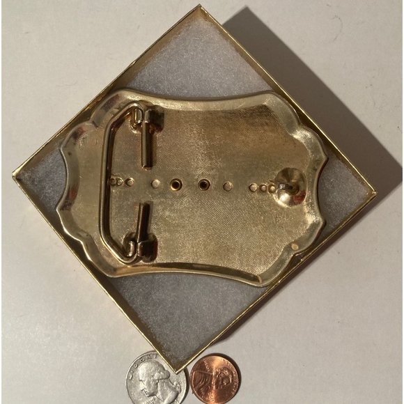 Vintage Metal Belt Buckle, Two Horses, Nice Stone, Nice Design, 3 3/4" x 2 1/2", - Picture 4 of 4